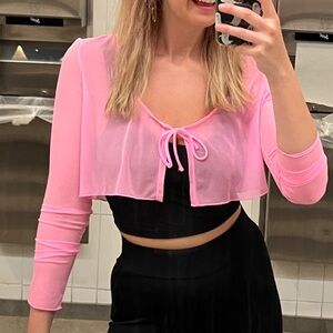 Pink see-thru Crop Top Long sleeve.